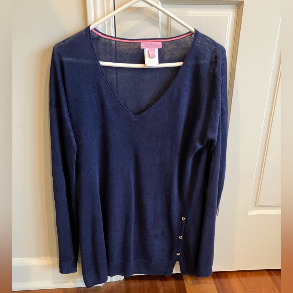 Lilly Pulitzer Navy Sweater With Pink Label Detail